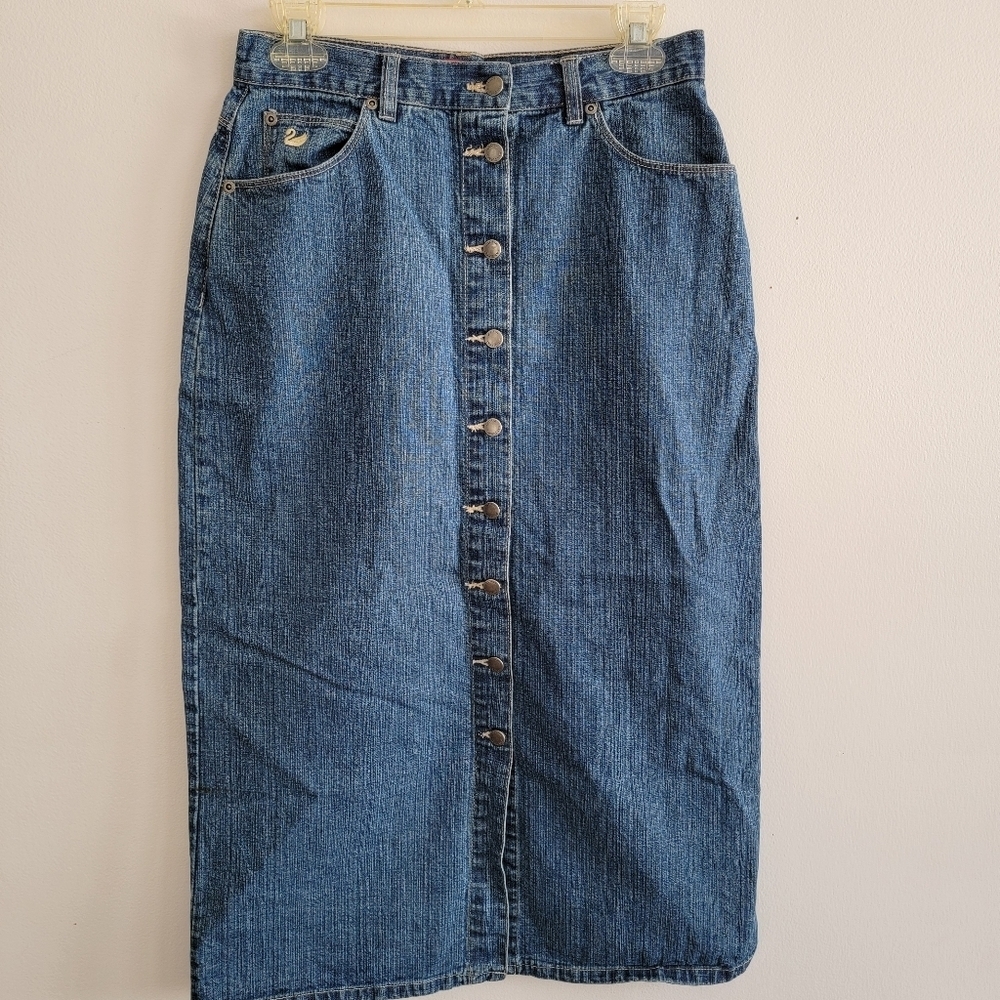 Vintage Gloria Vanderbilt Long Denim Skirt Dark Wash Button Down